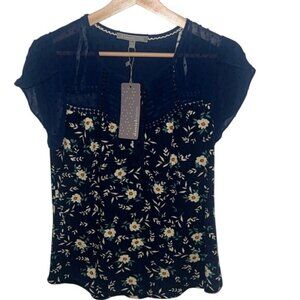NWT Daniel Rainn navy flowered blouse PXS petite XS Stitch Fix